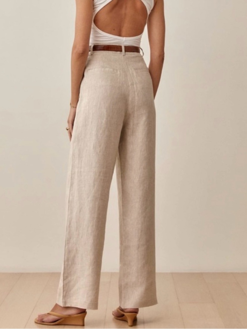 Reformation Cream Linen Straight Trousers